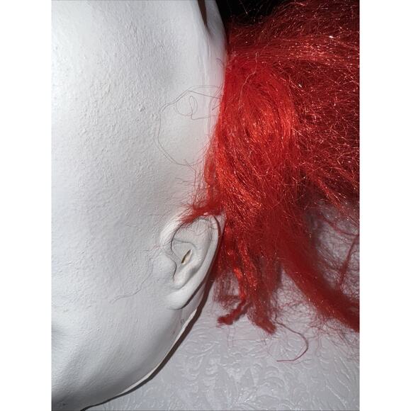 Warner Bros Clown Mask Latex Crazy Red Fringe Hair Red Nose Bald Head Used - Picture 3 of 11